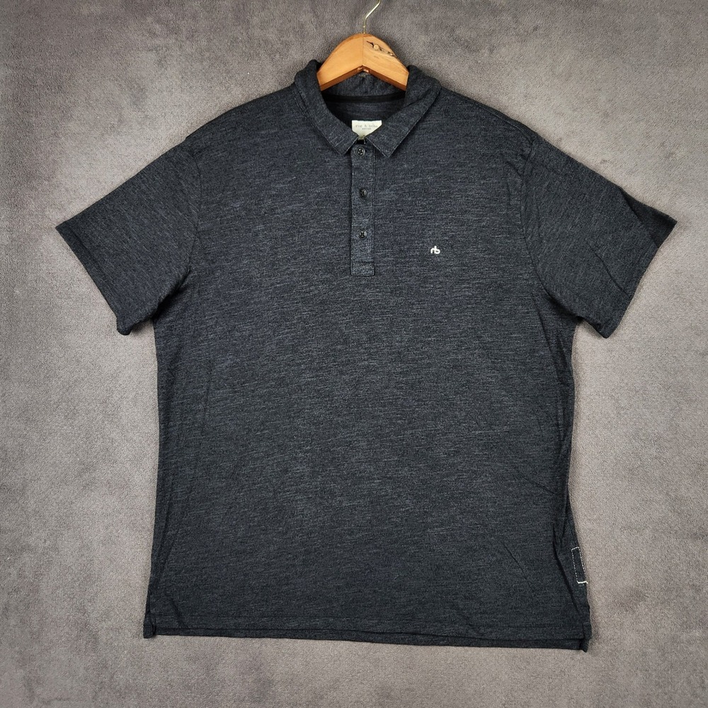 Rag & Bone Classic Slub Polo Shirt Mens XL Black Heathered Short Sleeve Stretch